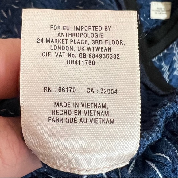 Anthropologie Postmark Sleeveless Blouse Blue Textured Black Trim Quilted Small - Picture 10 of 11